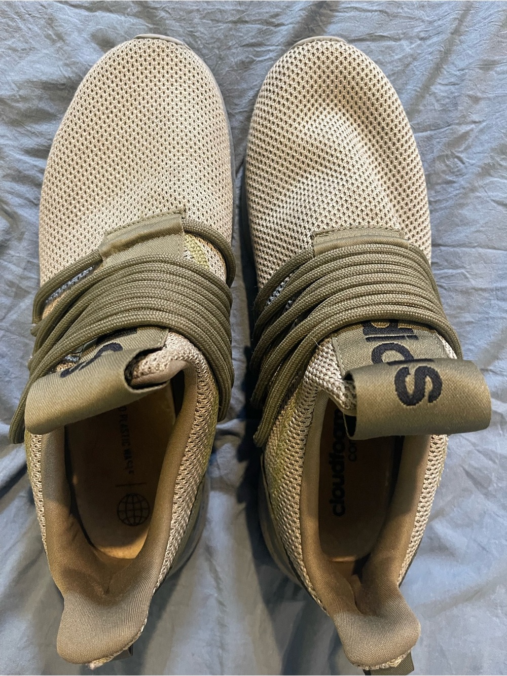 adidaslite racer Olive Green Knit Slip-On Adidas Sneakers Wrap Laces,men’s9.5